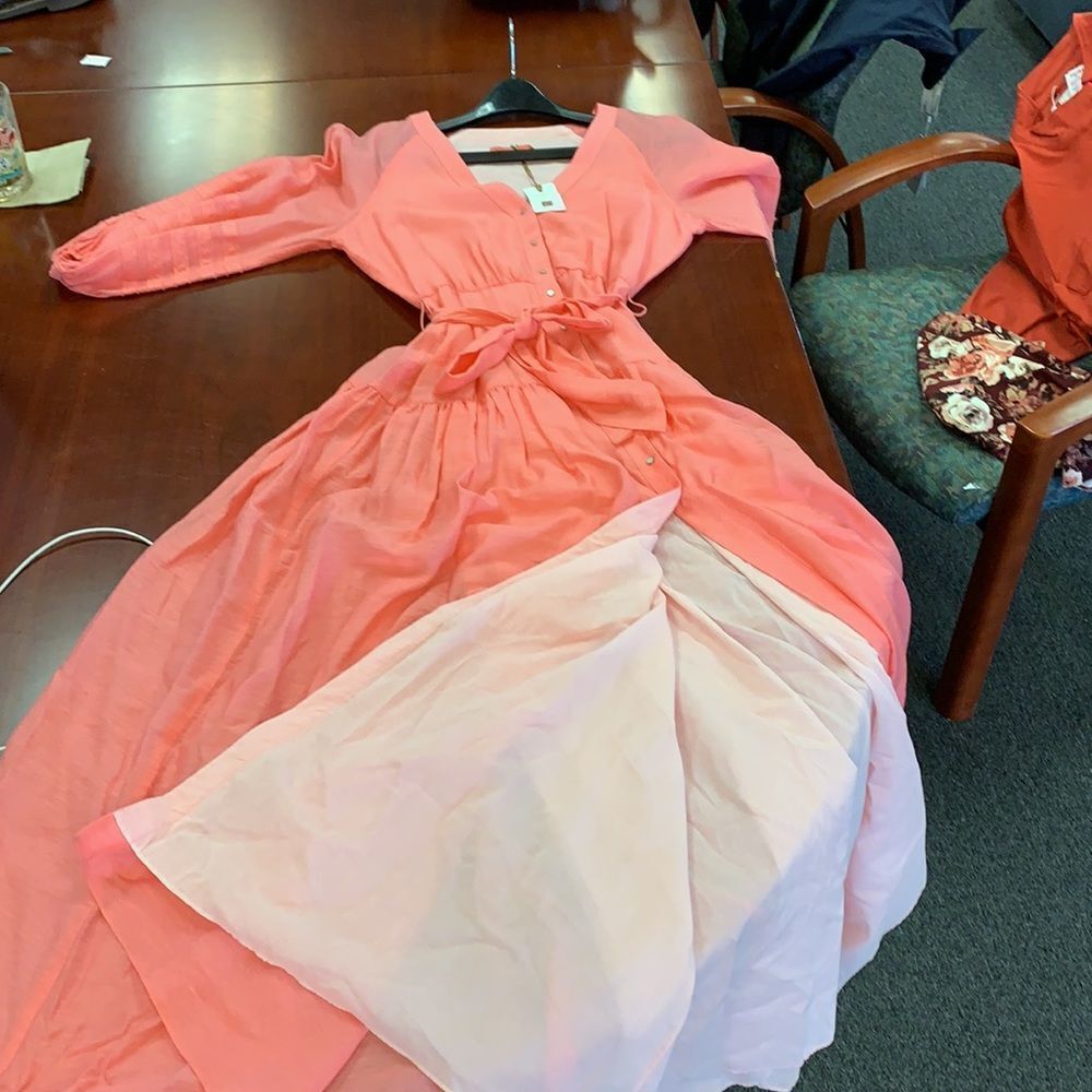Manning Cartel Pink Demure Feminine Flowy Balloon Art Maxi Dress Sz 8 Nwt — image 8 of 8